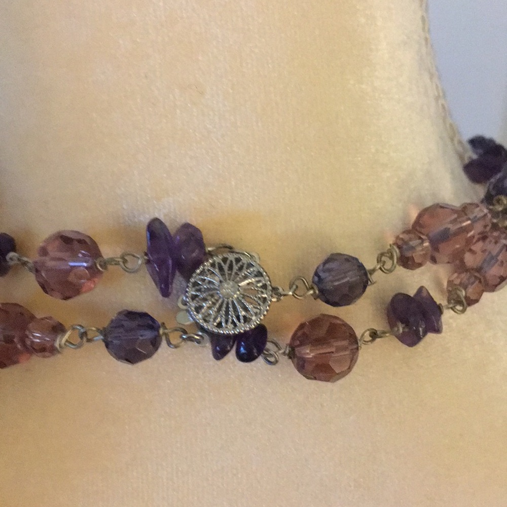 Amethyst Floral choker waterfall necklace. - Picture 8 of 8